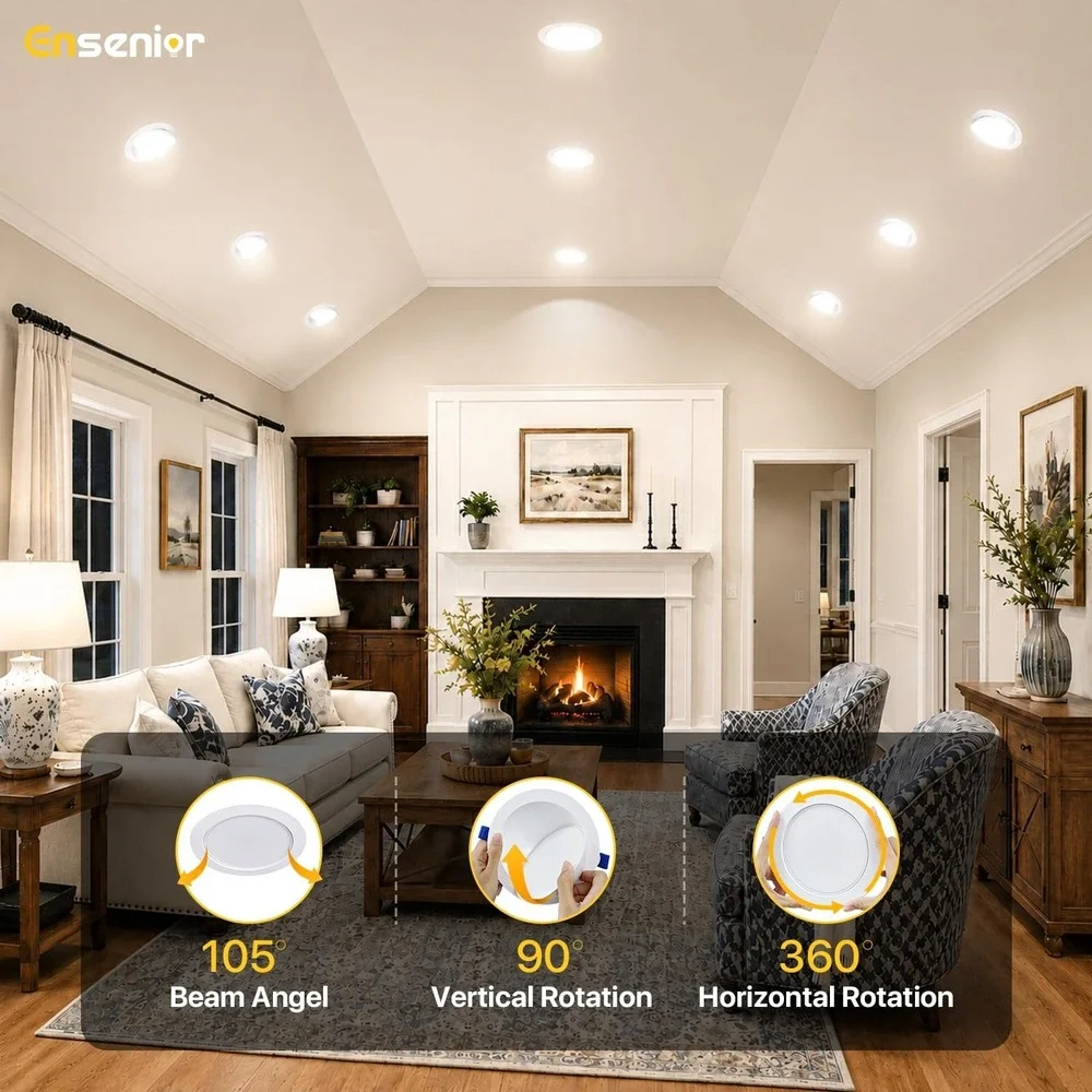 Ensenior 6 Inch Gimbal LED Recessed Ceiling Light 5CCT 12W 1200LM 4 Pack White